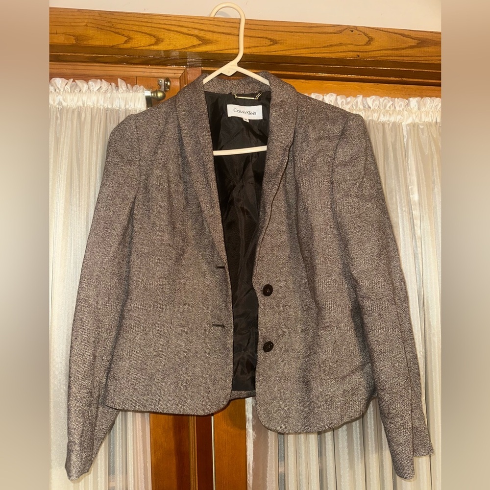 Calvin Klein Gray Tweed Blazer Gold Fleck Highlight Size 8P